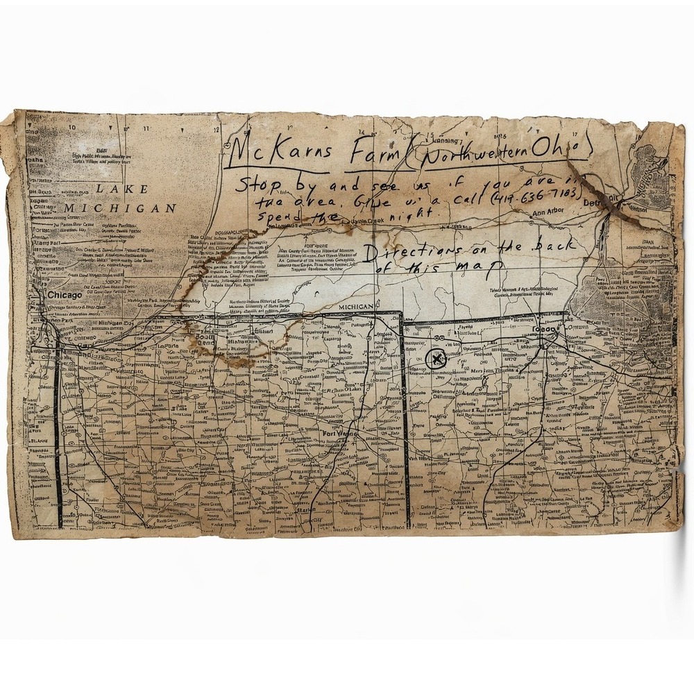 Vintage McKarns Farm Northwestern Ohio Map Handwritten Directions Ephemera 13x9
